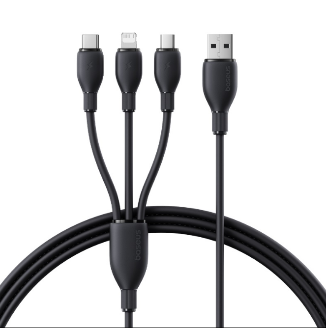 كيبل شحن سريع 3 في 1 فائق السرعة من BASEUS USB إلى Micro USB Lightning USB-C 3.5A بطول 1.3 متر