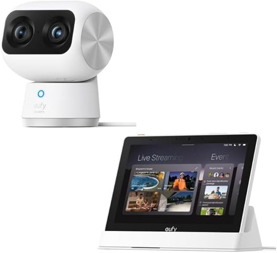 يوفي سيكيوريتي كاميرا داخلية S350 بشاشة ذكية E10، كاميرات مزدوجة، كاميرا مراقبة 4K UHD مع تكبير 8 مرات، كاميرا 360 درجة، مراقبة الاطفال، كاميرا الحيوانات الاليفة، كشف الانسان/الحيوانات الاليف