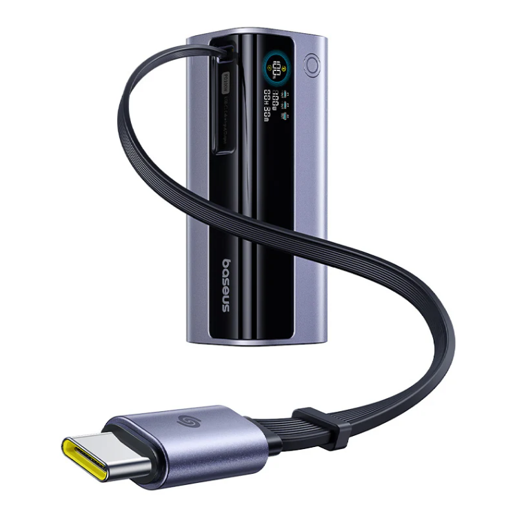 باور بانك Baseus EnerGeek GR11 بقلم كهربائي قابل للسحب سعة 10000 مللي أمبير في الساعة بقوة 100 واط باللون الرمادي الفضائي